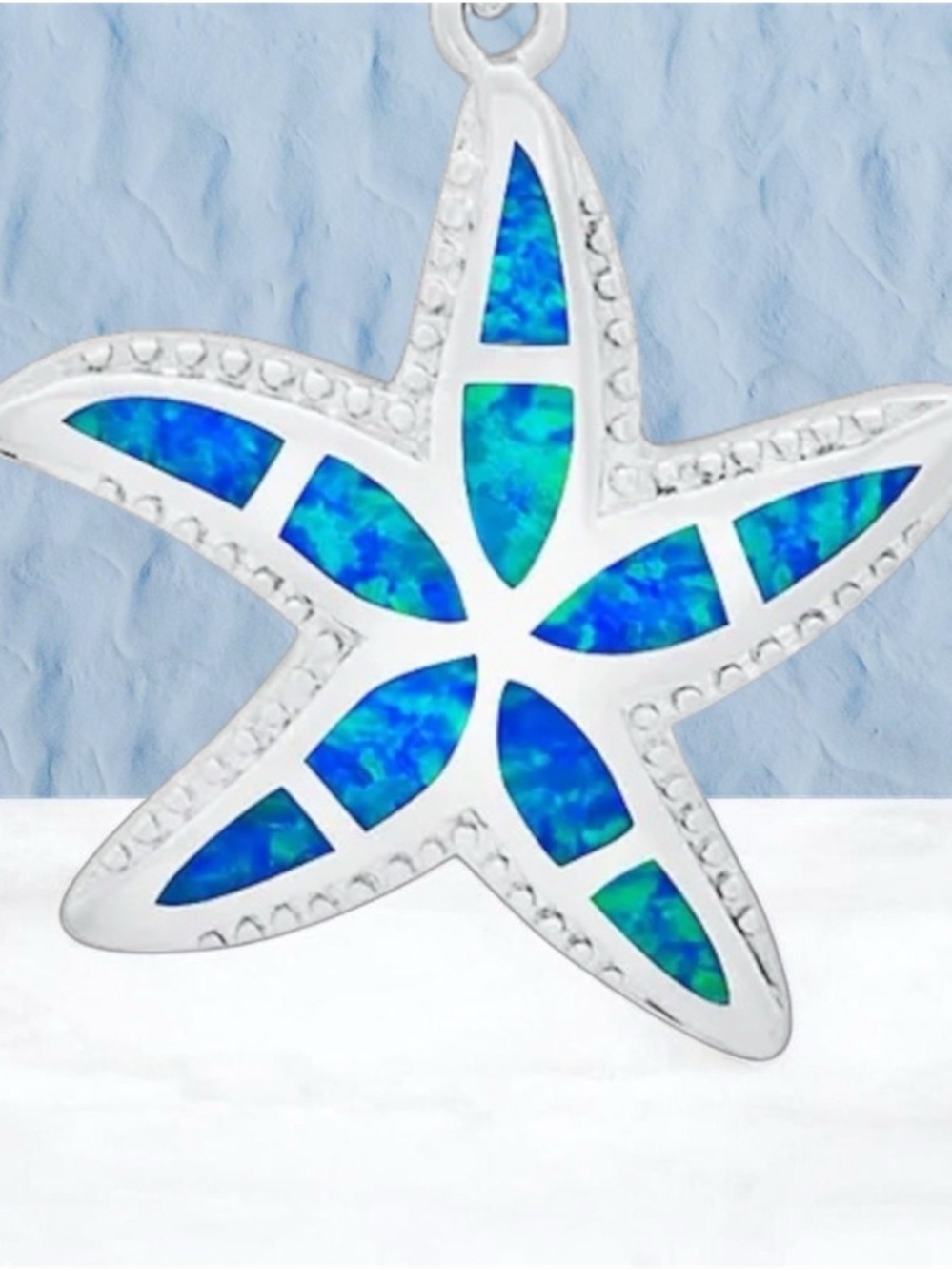 Sterling Silver Blue Opal Starfish Pendant Necklace - Picture 5 of 7